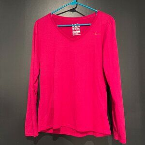 Hot Pink Nike Dri-FIT Athletic Cut Tee Long Sleeve Shirt Size Medium